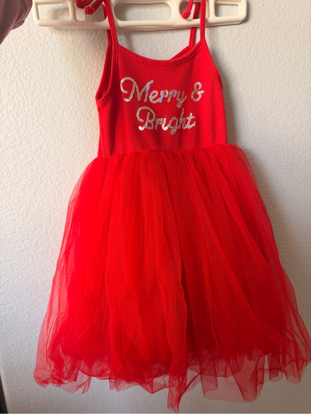 Red "Merry & Bright" Tulle Kids Costume Dress